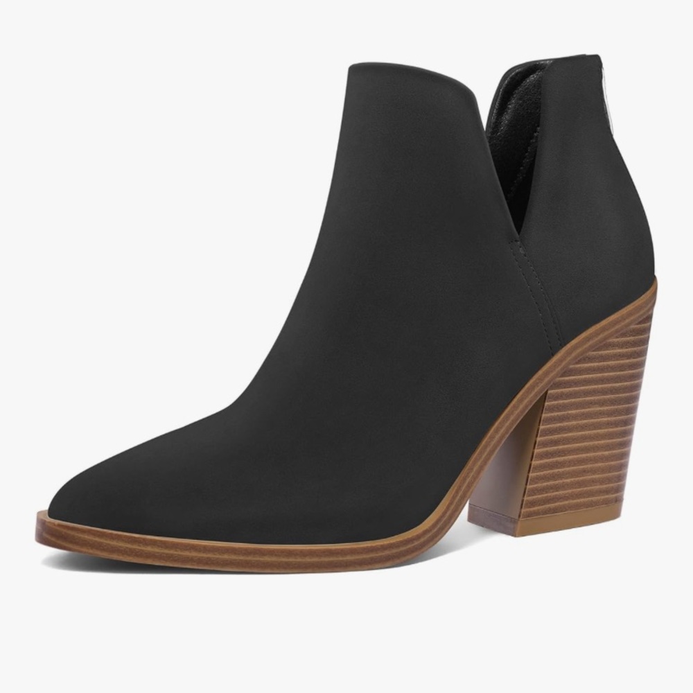 Black Ankle Boots with Brown Heel